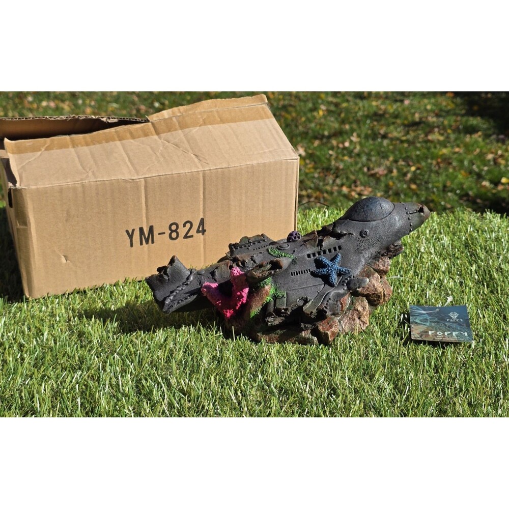 Poppy Pet & Aqua Sunken Wrecked Fighter Jet For Aquarium 10.5" NIB